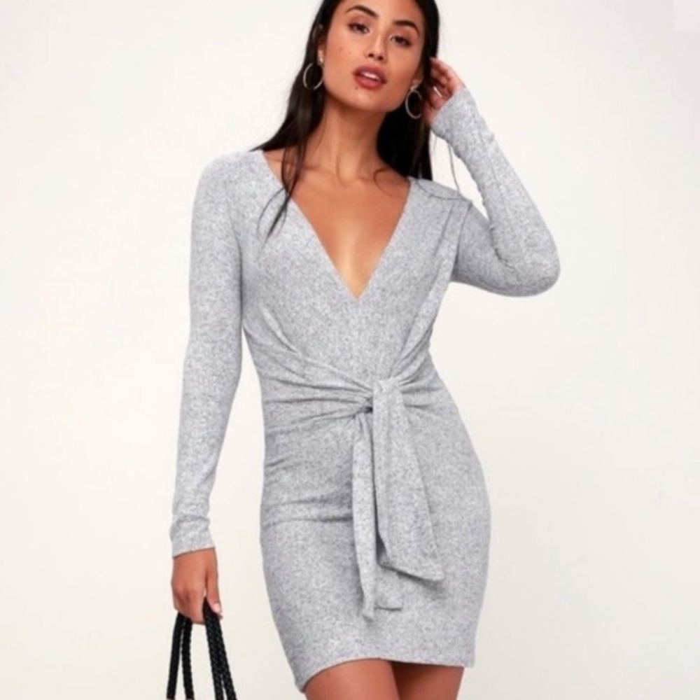 Free People Ginger Tie Front Heather Gray Mini Dress Size - NWT